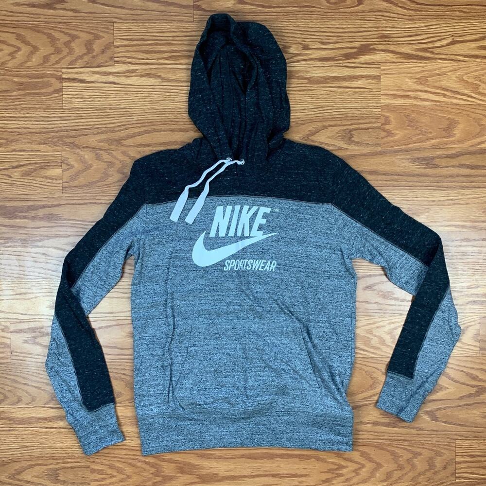 Nike Sportswear Gym Vintage Hoodie Gray Black Pullover Mens Small